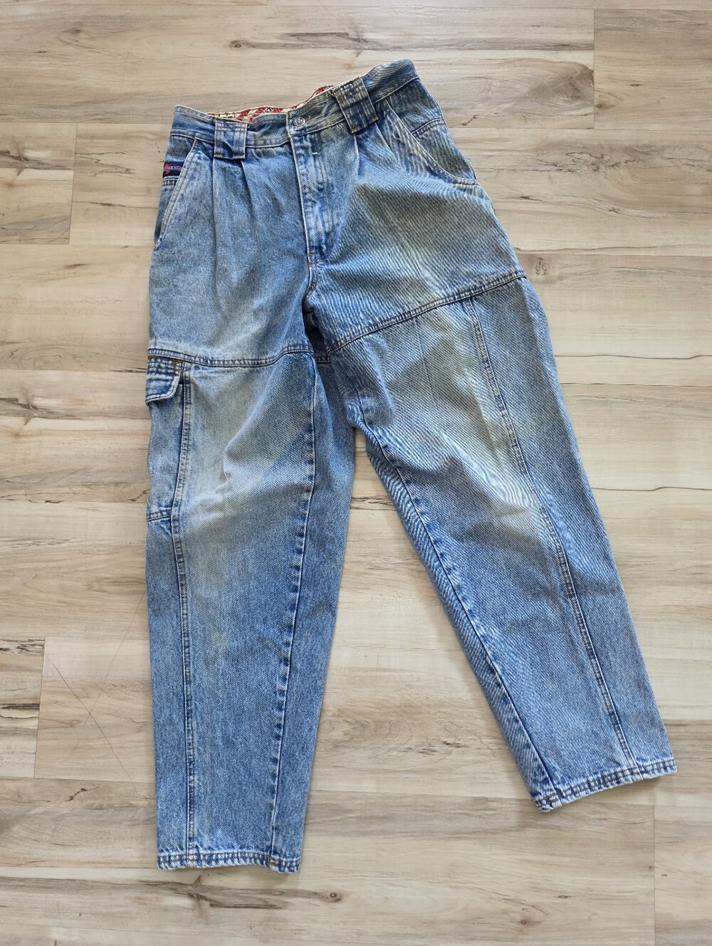 Vtg 80s 90s Bugle Boy Pleated Cargo Jeans 30x30 Made in Australia Tapered Rare
